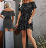 Off shoulder house Dress - Made of Dotted Cotton