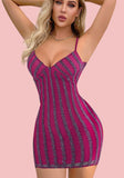 Lycra dress with bronze striped lengthwise