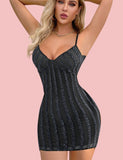 Lycra dress with bronze striped lengthwise