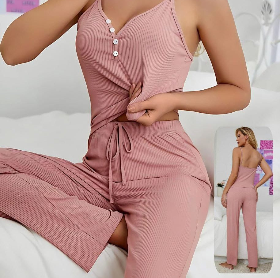Two-piece pajama set made of ribbed cotton