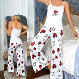 Two-piece pajamas made of butter lycra - with hearts print