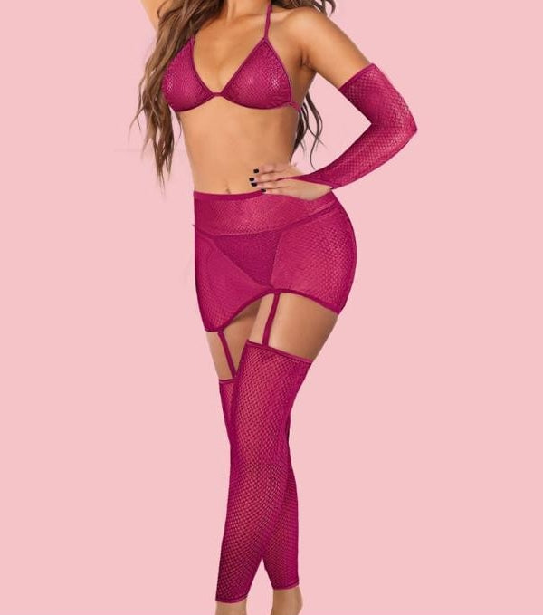 Lingerie 4 pieces made of chiffon lycra