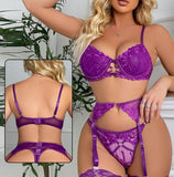 3-piece lace lingerie - with a long chiffon stocking