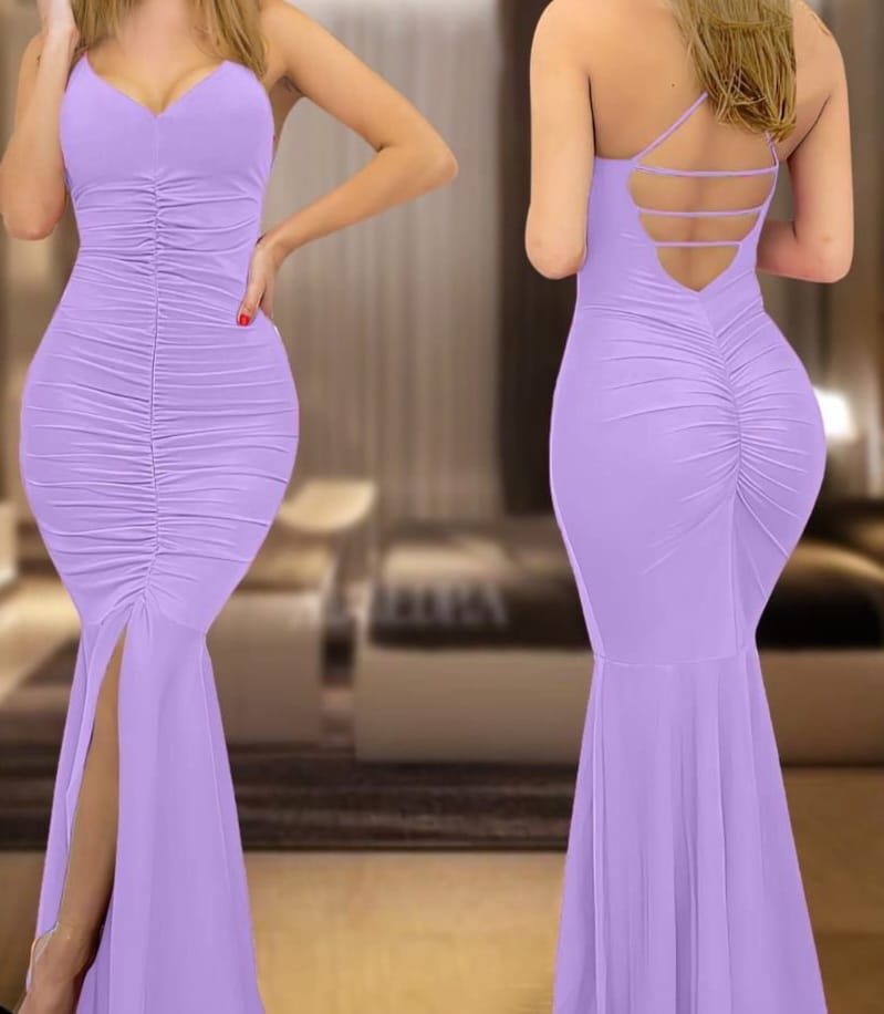 Lycra dress with ruffles from the front and the back - open from the front and from the back