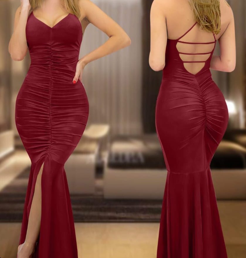 Lycra dress with ruffles from the front and the back - open from the front and from the back