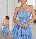 Floral home dress - with elastic from the middle