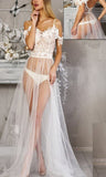 Long lingerie made of tulle with lace at the top