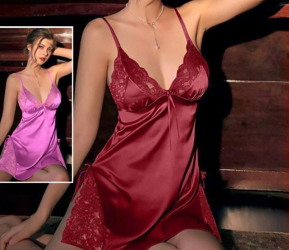 Lingerie satin with lace from the chest and sides