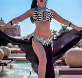 Belly dance suit, two pieces, made of chiffon, with embroidery of shiny beads