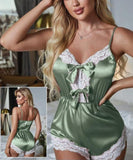 Jumpsuit made of satin with lace edges