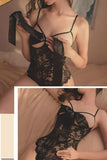 Lingerie made of lace, open from the back and from the chest, with a satin ribbon on the chest