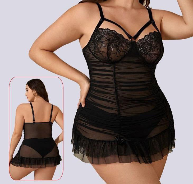 Lingerie made of ruffled chiffon with lace on the chest and ruffles on the tail