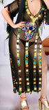 Belly dance abaya made of chiffon with embroidery of shiny metal rings