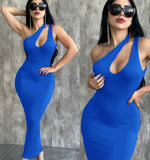 Long dress made of lycra with one shoulder strap