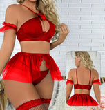 Two-piece lingerie made of Lycra with a tulle skirt and a long net sock