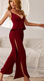 Two-piece cotton pajama - open from the chest - the pants are open from the sides - Dala3ny