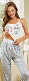 Two-piece cotton pajama set - with a different graphic print on the T-shirt and pants - Dala3ny