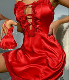 Satin lingerie - open back - with lace from the chest and from the tail - with satin straps from the chest - Dala3ny