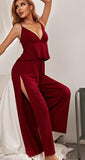 Two-piece cotton pajama - open from the chest - the pants are open from the sides - Dala3ny