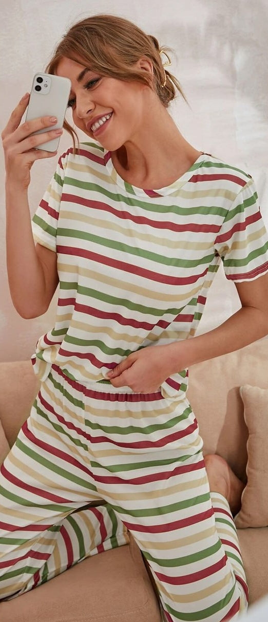 Two-piece cotton pajama striped crosswise - Dala3ny