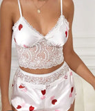 Pajamas made of satin and lace - with hearts print - Dala3ny
