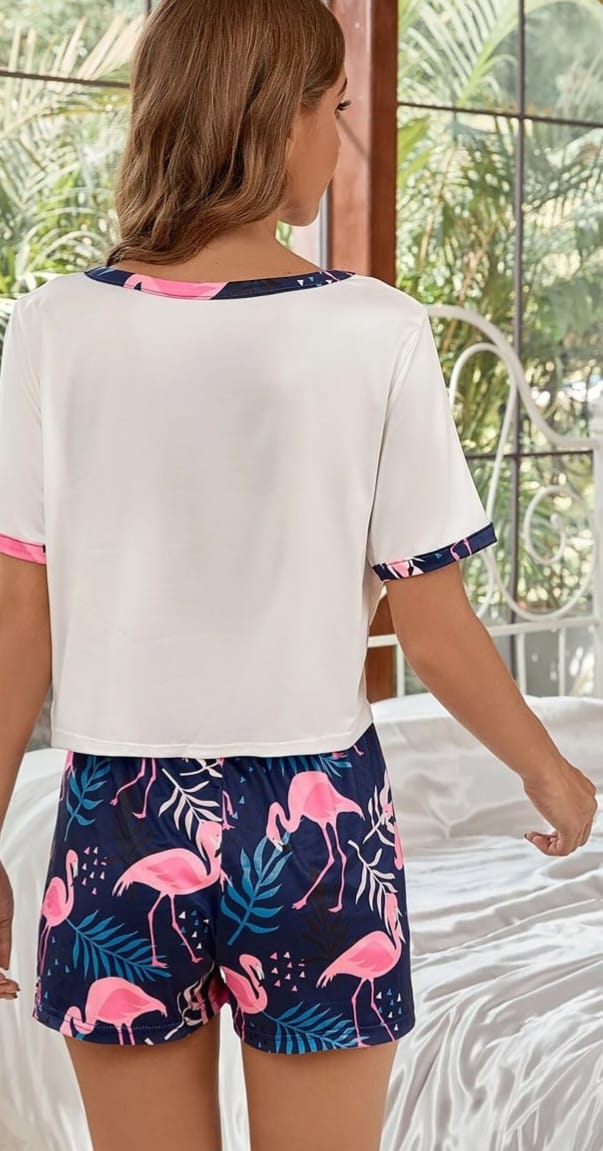 Two-piece cotton pajamas - with a flamingo print - Dala3ny