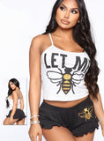 Two-piece pajama with a bee print on the top and short - Dala3ny