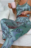 Two-piece satin pajama with hearts print - Dala3ny