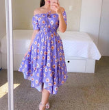 Floral cotton house dress - with elastic from the middle - Dala3ny