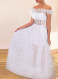 Off shoulder house dress  - made of dotted tulle - Dala3ny