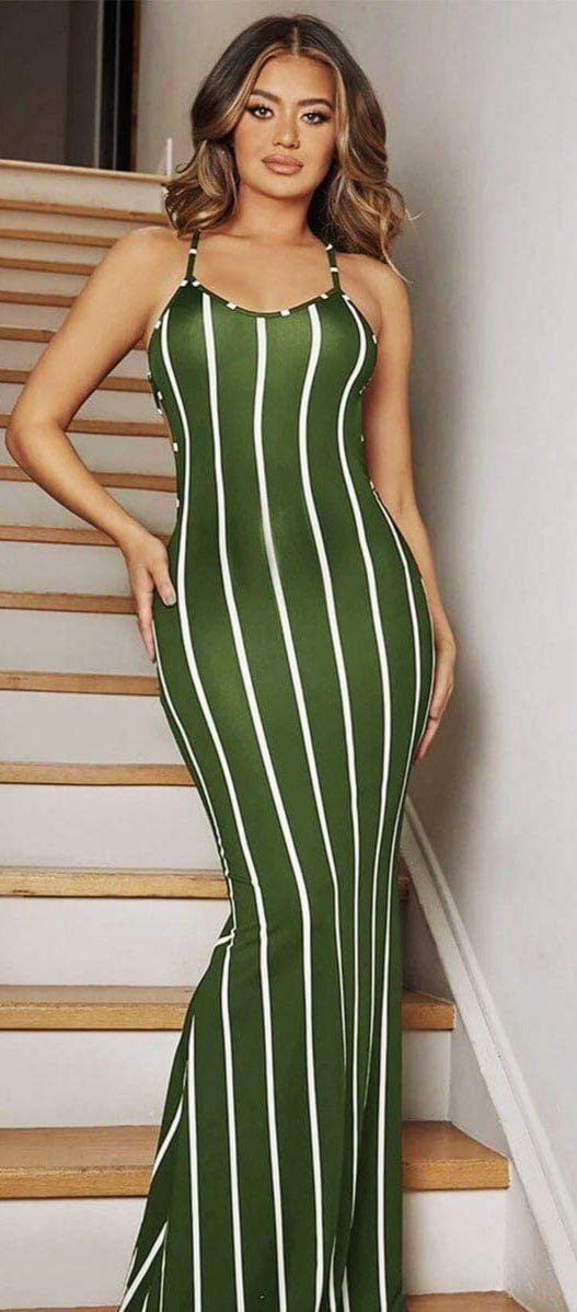 Lycra cotton house dress  - striped in length - Dala3ny