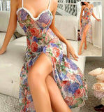 Long lingerie - open from one side - made of floral tulle