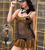 Leather fancy dress lingerie with chiffon - with cornices from the tail - with a leather cap and collar