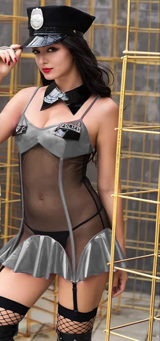 Leather fancy dress lingerie with chiffon - with cornices from the tail - with a leather cap and collar
