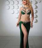 Handmade belly dance suit made of lycra butter and embroidered with shiny pearls