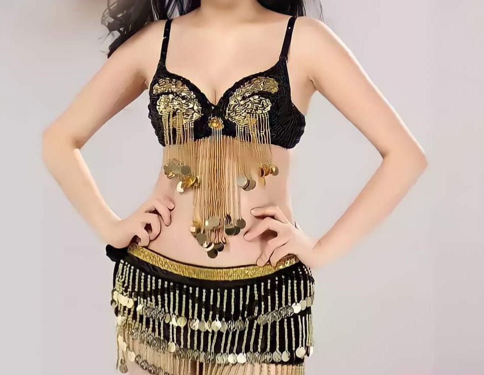 Handmade belly dance suit - with shiny strings and rings