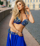 Handmade belly dance suit made of lycra - with embroidery of colorful and shiny beads