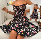 House dress made of floral chiffon - with elastic from the middle - with ruffles from the chest