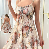 House dress made of floral chiffon - with elastic from the middle - with ruffles from the chest