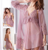 Lingerie chiffon 3 pieces with lace from the chest - from the sleeves of the robe and the tail