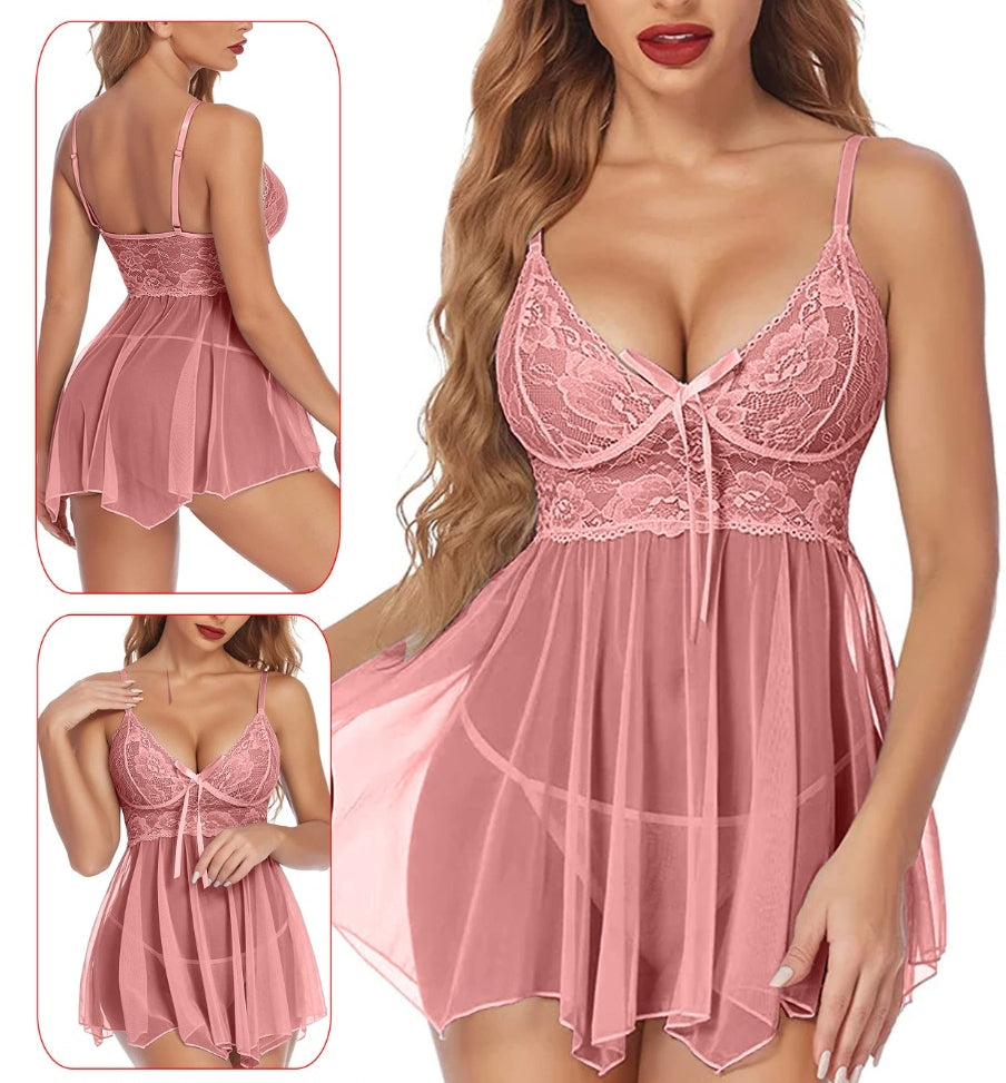 Two-piece chiffon lingerie - with lace from the chest