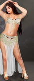 Belly dance suit made of chiffon and embroidered with shiny beads