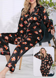Two-piece satin pajamas - with a cat print