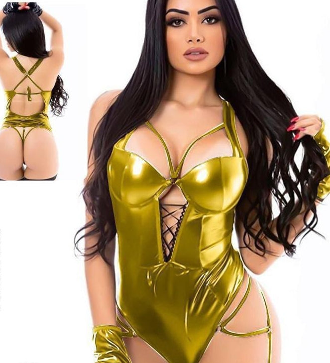 Leather jumpsuit - open from the stomach, chest and back