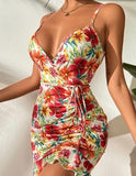Lycra floral house dress - ruffled from one side