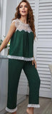 Two-piece cotton pajama - with lace from the shoulders and the end of the T-shirt and trousers