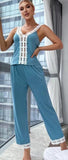 Two-piece butter pajama - with lace front, shoulders and trouser ends