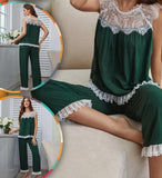 Two-piece cotton pajama - with lace from the shoulders and the end of the T-shirt and trousers