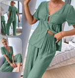 Two-piece buttery pajama set - studded with lace and buttons